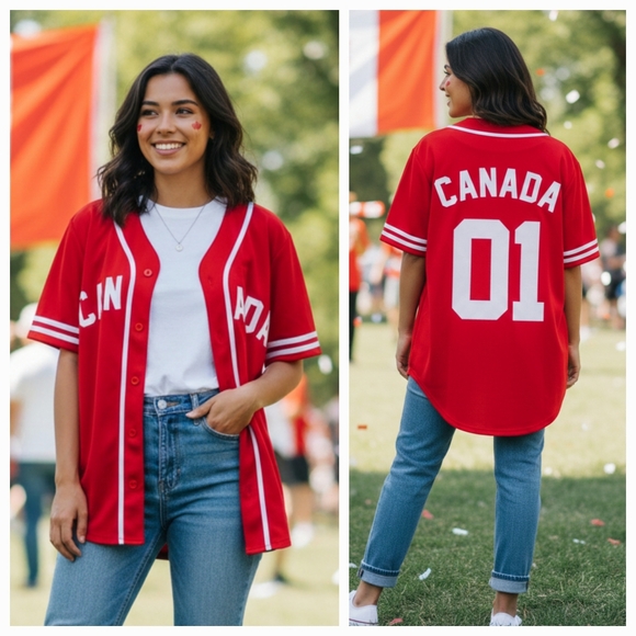 Urban Heritage Tops - Urban Heritage S Vintage Y2K Patriotic Athletic Sporty Canada Baseball Jersey